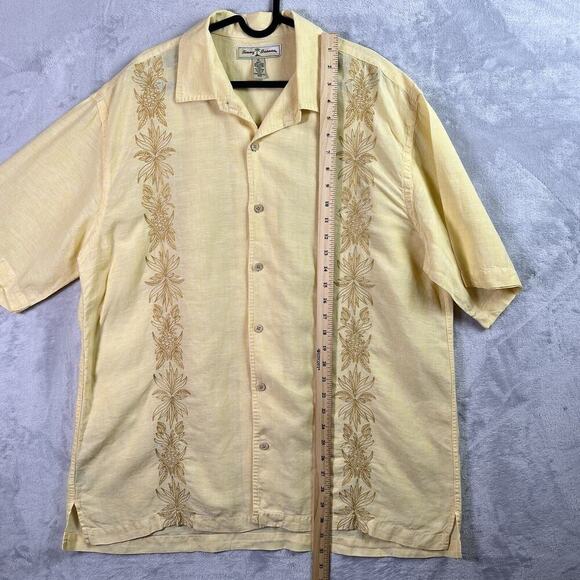 Tommy Bahama 100% Linen Shirt Men's XL Yellow Button Up Embroidered Floral - Picture 6 of 12